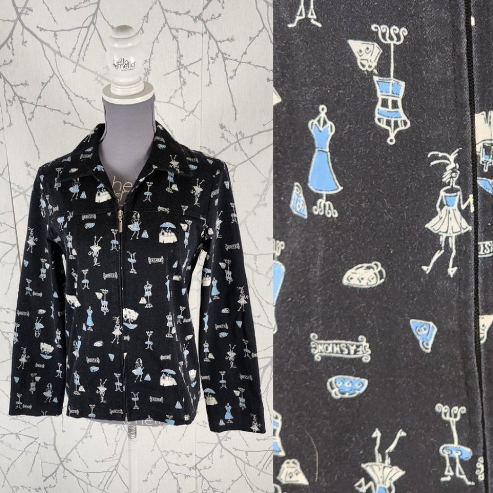 Cleo Black Fashion Mannequin Printed Full Zip Jacket